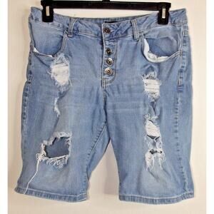 TRAFFIC Jeans Wear Womens Distressed JEAN SHORTS - Size 11 - Button Fly Thrashed